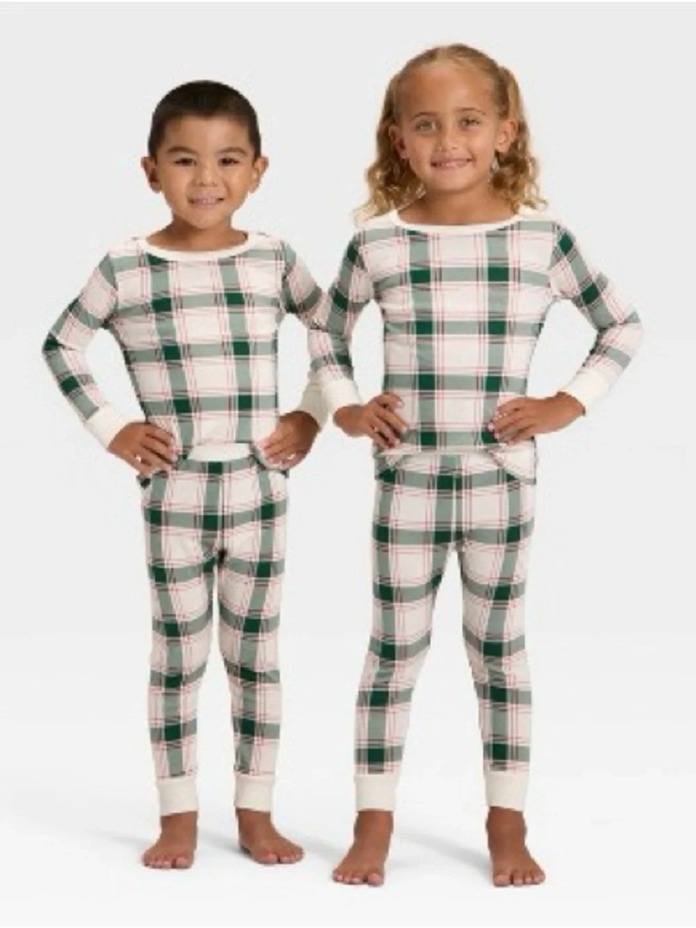 NWT Wondershop White & Green Plaid Kids long Sleeve Pajama Set Boy’s size Large